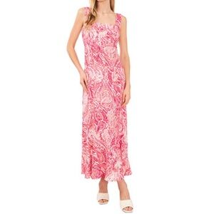 Vince Camuto Pink Paisley Maxi Dress smocked sleeveless valentines resortwear